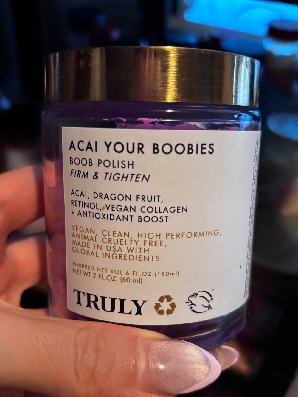 TRULY Acai Your Boobies Boob Polish - Purple with Gold Lid